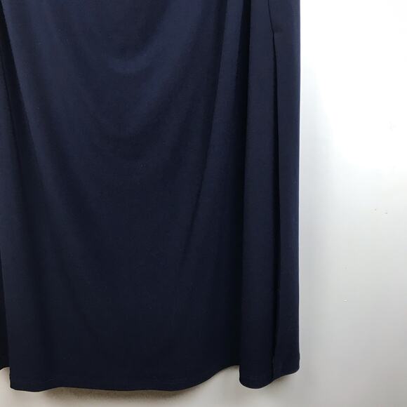 Lauren Ralph Lauren Evening Dress Maxi Navy Beaded Shoulders V-Neck Drape Sz 12 - Picture 7 of 12